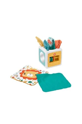 Fisher-Price - Cubetto Baby Attività, Scatola Di Fazzoletti In Tessuto Per Il Gioco Sensoriale, Include 2 Tessuti Morbidi E 4 Pannelli Per Attività, G