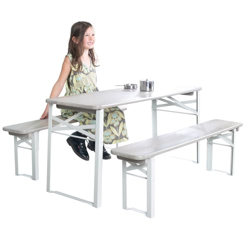 Roba Set Tavolo + 2 Panche Con Schienale Per Bambini - Per Giardino, Terrazzo, Aria Aperta - Pieghevole - Salvaspazio - Con Angoli Arrotondati - Da 24