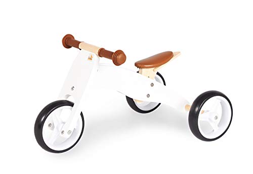 Pinolino Charlie Mini Triciclo Da Corsa In Legno 4 Vie Convertibile A 6 Vie Regolabile In Altezza Per Bambini Da 1,5 Anni (Bianco/Naturale)