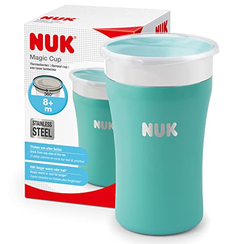 Nuk Magic Cup Tazza Biberon In Acciaio Inossidabile | 8+ Mesi | 230 Ml | Bordo 360° Anti-Rovesciamento | Ermetico | Senza Bpa E Lavabile | Azzurro, 10