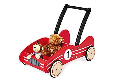 Pinolino Girello In Legno Kimi Con Sistema Frenante Con Ruote In Legno Gommato Per Bambini 1-6 Anni, Rosso