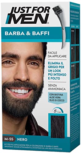 Just For Men Barba & Baffi, Tinta Per Barba Uomo Colore Nero, Tintura, Elimina I Peli Grigi, Con Pettine Applicatore - M55
