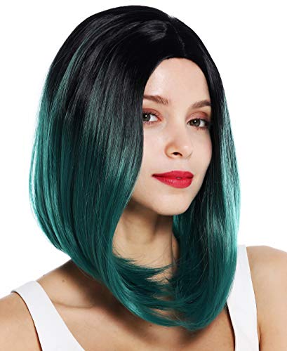 Wig Me Up - Zm-1769-Bdr1B Parrucca Donna Corta Liscia Bob Lungo Riga In Mezzo Ombre Hair Nero Verde