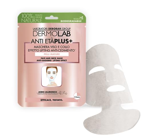 Dermolab - Maschera Viso E Collo In Tessuto, Per Pelli Mature, Effetto Idratante E Rimpolpante, Favorisce Il Mantenimento Dell'Elasticità E Del Turgor