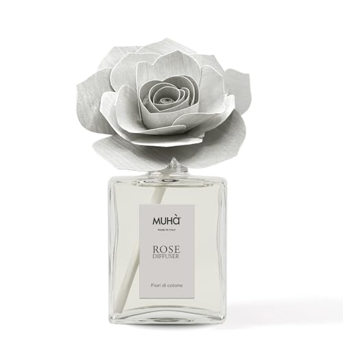 Muha' | Profumatore Per Ambiente Rosa Diffuser, Fragranza Fior Di Cotone, Diffusore Ambiente Con Rosa In Legno Di Betulla, Formato Da 200 Ml