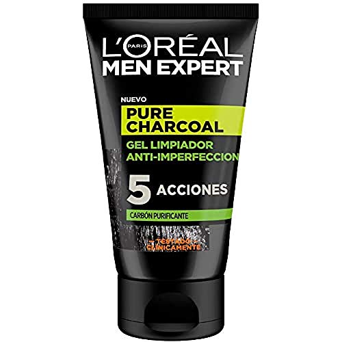 L'Oréal Paris Men Expert Gel Detergente Viso Detox Pure Charcoal, Formula Arricchita Con Carbone Vegetale, 100 Ml