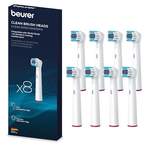 Beurer Set Di Ricambio Da 8 Testine Clean Compatibili Con Spazzolini Da Denti Beurer Tb 30 / Tb 50 E Con Tutti Gli Spazzolini Rotanti Disponibili In C