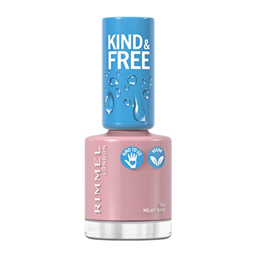 Rimmel London, Smalto Kind & Free, Formula Delicata A Base Vegetale, Rinforzante, Cruelty-Free E Vegano, 154 Milky Bare