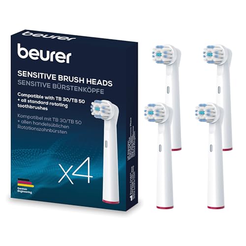 Beurer Set Di Ricambio Da 4 Testine Sensitive Compatibili Con Spazzolini Da Denti Beurer Tb 30 / Tb 50 E Con Tutti Gli Spazzolini Rotanti Disponibili
