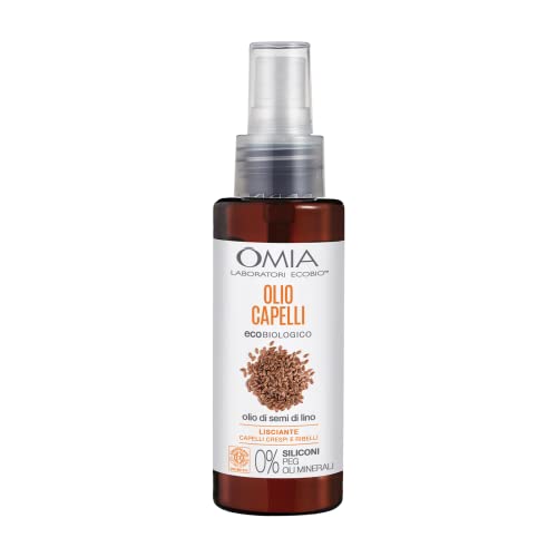 Omia, Olio Capelli Eco Bio Con Olio Di Semi Di Lino, Per Capelli Crespi E Ribelli, Azione Lisciante E Disciplinante, Senza Siliconi - Flacone Da 100 M