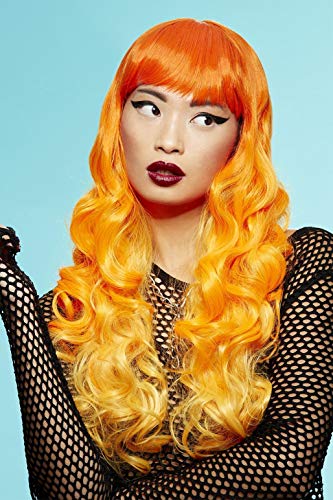 Smiffys Parrucca Manic Panic® Psychedelic Sunrise™ Siren™, Capelli Lunghi Con Frangetta E Con Punte Arricciate, Stilizzabile A Caldo