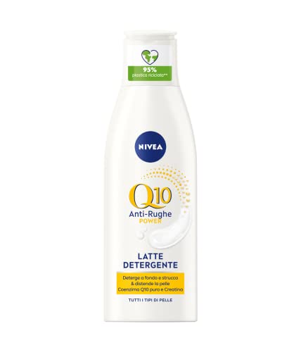 Nivea Q10 Power Latte Detergente Viso + Antirughe Da 200 Ml, Detergente Viso Idratante Anti-Età Con Q10 E Creatina, Struccante Viso Idratante Per Pell