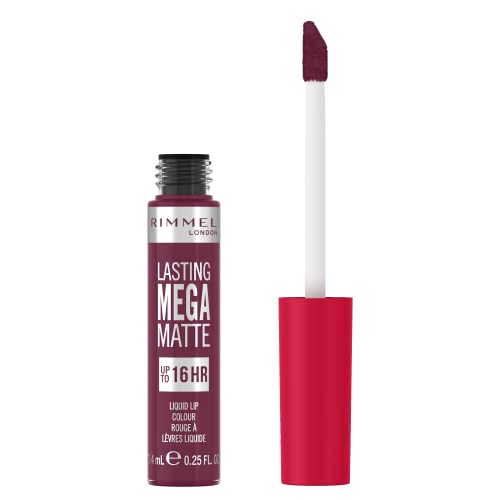 Rimmel London Lasting Mega Matte - Rossetto Liquido, A Lunga Tenuta, Idratante, Formula Vegana, 940, Rock Me Purple, 7,4 Ml