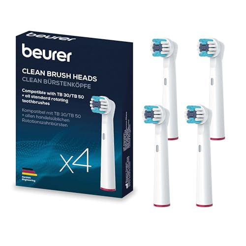 Beurer Set Di Ricambio Da 4 Testine Clean Compatibili Con Spazzolini Da Denti Beurer Tb 30 / Tb 50 E Con Tutti Gli Spazzolini Rotanti Disponibili In C