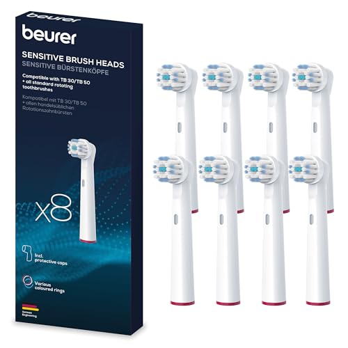Beurer Set Di Ricambio Da 8 Testine Sensitive Compatibili Con Spazzolini Da Denti Beurer Tb 30 / Tb 50 E Con Tutti Gli Spazzolini Rotanti Disponibili