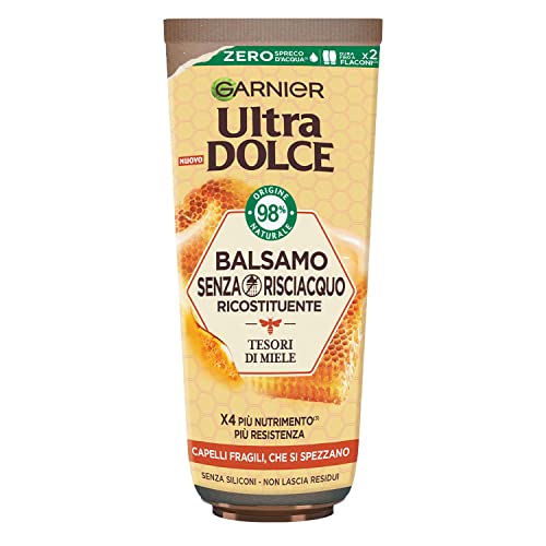 Garnier Ultra Dolce Balsamo Senza Risciacquo Tesori Di Miele, Ricostituente E Protettivo Per Capelli Fragili E Tendenti A Spezzarsi, Con Miele D'Acaci