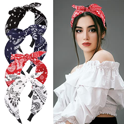 Betessin 4Pz Cerchietti Per Capelli Donna Con Fiocco Nodo Fermacapelli Fasce Fiocco Cerchietti Capelli Donna Accessori Per Capelli Donna Ragazza 4 Col
