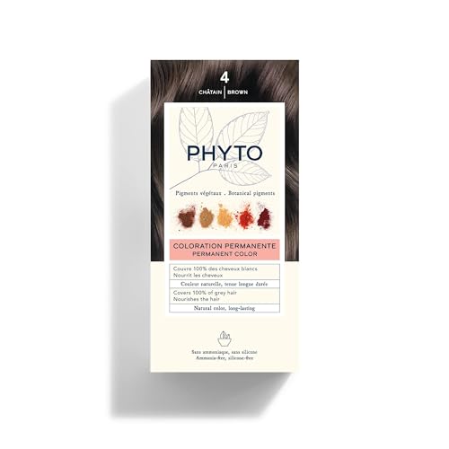 Phyto Color Kit 4 Castano Colorazione Permanente Senza Ammoniaca, 100% Copertura Capelli Bianchi