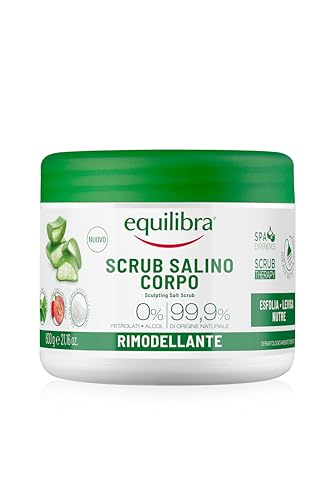 Equilibra Scrub Corpo Rimodellante, Esfoliante, 600 G, Con Sale Di Sicilia Purissimo E Aloe Vera, Oli Naturali Ed Estratti Vegetali, Leviga E Nutre La
