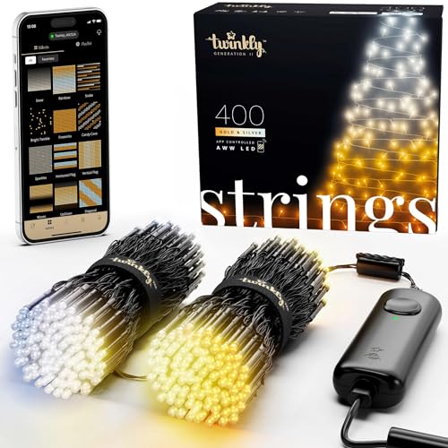Twinkly Strings - Luci Di Natale Smart Con 400 Aww (Ambra, Bianco Caldo, Bianco Freddo) - Decorazioni Natalizie Per Interni Ed Esterni - Illuminazione
