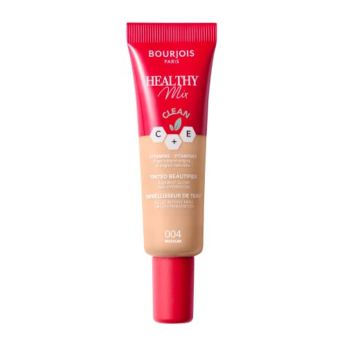 Bourjois Bb Cream Healthy Mix, Crema Idratante Colorata Uniformante A Lunga Durata, Con Vitamine C & E Di Origine Naturale, Medium 004