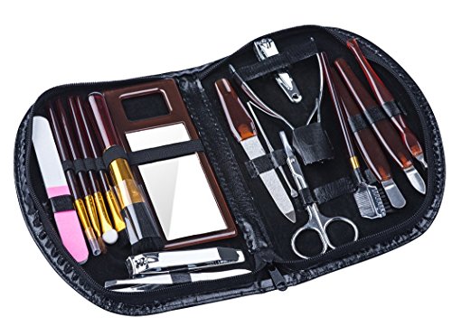 18 Pezzi Nail Clipper Set, Elina Nail Care Kit Donna Manicure E Pedicure Tools Professional Kit, Mirror, Makeup Brushes, Tweezer, Nail Clippers, Lime,