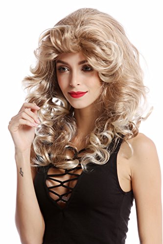 Wig Me Up - Wl-3010-27T613 Parrucca Donna Star Diva Mix Biondo Punte Biondo Platino Lunga Ondulata Voluminosa Cotonata Anni 80-55 Cm