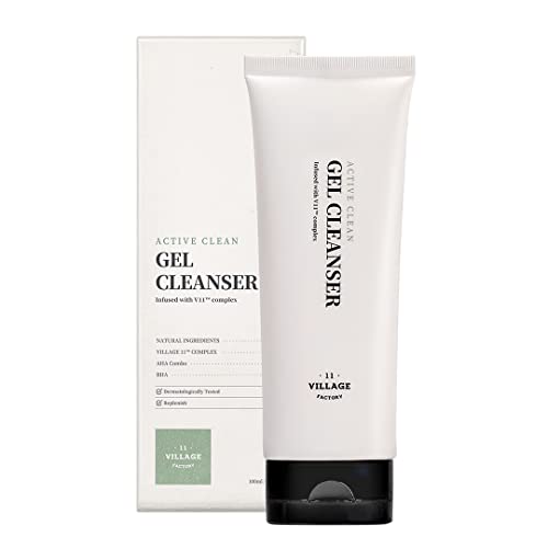 Village 11 Factory Detergente Viso In Gel Active Clean (100 Ml) Aha, Bha, Per Pelli Grasse E A Tendenza Acneica, Ph 5,5 Per Pelli Equilibrate (Active