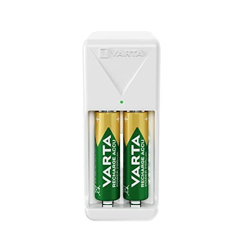Varta Caricabatterie, Incl. 2X Aa 2100Mah, Caricatore Batterie Per Pile Ricaricabili, Carica 2 Aa/Aaa Contemporaneamente, Mini Charger