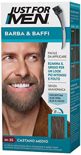 Just For Men Barba & Baffi, Tinta Per Barba Uomo Colore Castano Medio, Tintura, Elimina I Peli Grigi, Con Pettine Applicatore - M35
