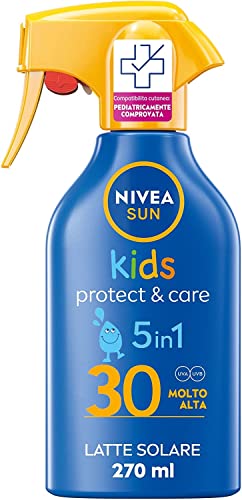 Nivea Sun Maxi Crema Solare Spray Solare Kids Protect & Care Fp 30 270 Ml, Crema Solare Bambini Resistente All'Acqua, Crema Solare 30 Per Pelli Delica