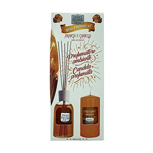 Suarez Sweet Home Collection Home Fragrance Arancia E Cannella Set Profumatore Ambiente 100 Ml Piu Candela Profumata 135 Grammi