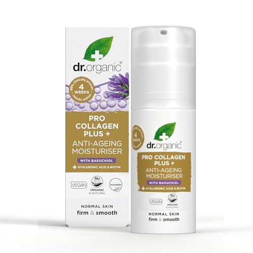 Dr Organic Pro Collagen Plus Con Bakuchiol, Acido Ialuronico, Biotina, Anti-Età, Antirughe, Naturale, Vegano, Senza Crudeltà, Senza Parabeni E Sls, Ri