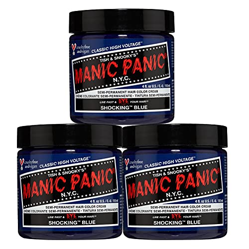 Manic Panic Shocking Blue Classic Creme, Vegan, Cruelty Free, Semi Permanent Hair Dye 3 X 118Ml