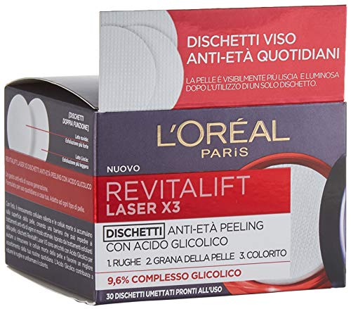 L'Oréal Paris Trattamenti Revitalift Laser X3 Dischetti Viso Anti-Età Antirughe Peeling Con Acido Glicolico, Esfolianti E Illuminanti