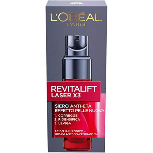 L'Oréal Paris Siero Viso Revitalift Laser X3, Azione Antirughe Anti-Età Con Acido Ialuronico E Pro-Xylane, 30 Ml