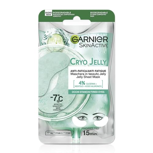 Garnier Skinactive Maschera Occhi Hyaluronic Cryo Jelly, Anti-Fatica Con Acido Ialuronico, Mentolo E Glicerina, Formula Effetto Ghiaccio, 5 G