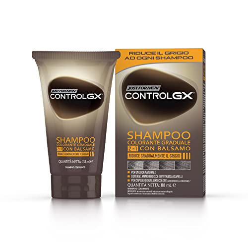 Just For Men Control Gx, Shampoo Colorante Uomo, Colore & Tinta Capelli, 2-In-1 Con Balsamo, Riduce Gradualmente Il Grigio, Per Un Look Naturale, 118