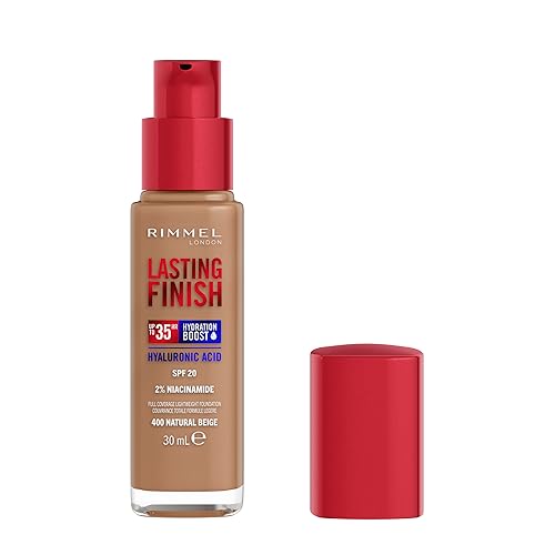 Rimmel London Lasting Finish 35H, 400 Natural Beige, Fondotinta, Lunga Tenuta, Idratante, Formula Vegana, Alta Coprenza, 30Ml