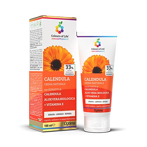 Calendula Crema Naturale - Con Aloe Vera Biologica E Vitamina E - Ideale Per Eritemi E Scottature - Formato Da 100 Ml - Colours Of Life