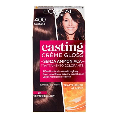 L'Oréal Paris Colorazione Capelli Casting Crème Gloss, Tinta Colore Trattamento Senza Ammoniaca Per Una Fragranza Piacevole, 400 Castano