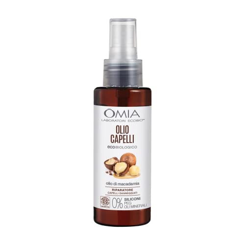 Omia, Olio Capelli Eco Bio Con Olio Di Macadamia, Per Capelli Danneggiati, Azione Riparatrice E Ristrutturante, Senza Siliconi, Dermatologicamente Tes