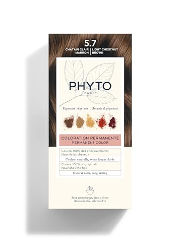 Phyto Color Kit 5.7 Castano Chiaro Tabacco Colorazione Permanente Senza Ammoniaca, 100% Copertura Capelli Bianchi