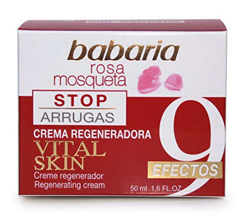 Babaria - Crema Facial Stop Arrugas Vital Skin Con Rosa Mosqueta, 9 Efectos Antiarrugas, Hidratación, Elasticidad, Firmeza Y Más, Unisex, Vegano - 50