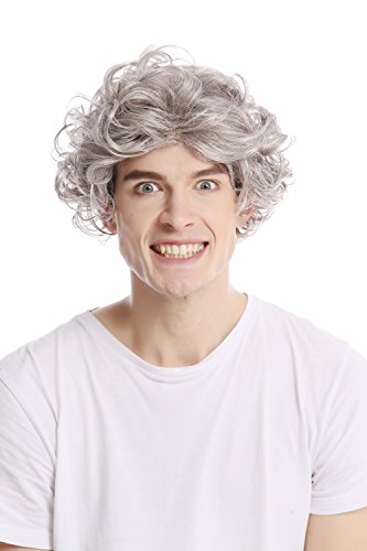 Wig Me Up - Gfw963-51 Parrucca Donna Uomo Corta Scompigliata Voluminosa Riccia Vecchio Grigio Grigio Chiaro Con Nero