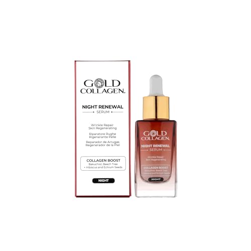 Gold Collagen Night Renewal - Siero Viso Antirughe Stimola Collagene, Prodotto Skincare Notte Rigenerante Sostituto Naturale Al Retinolo, Skin Care Al