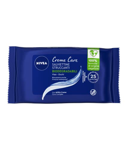 Nivea Creme Care Salviettine Struccanti Viso 25 Pezzi, Salviette Struccanti Per Mascara E Trucco Waterproof, Salviettine Viso Delicate E Idratanti Per