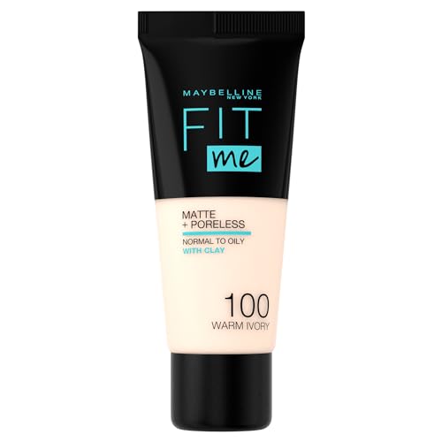 Maybelline New York Fondotinta Fit Me Matte&Poreless, Finish Opacizzante E Fissante, Tonalità: 100 Warm Ivory