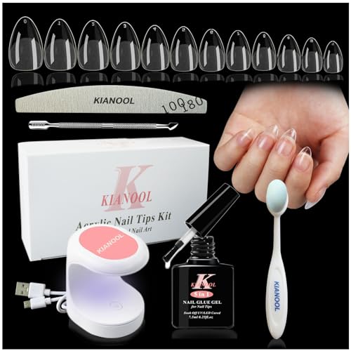 Unghie Finte Corte Con Gel Unghie Kit, 552 Pezzi Tip In Gel Per Unghie Mandorla Con Mini Lampada Uv, Colla Gel Unghie Per Tip Uv 5 In 1, Tips Unghie A