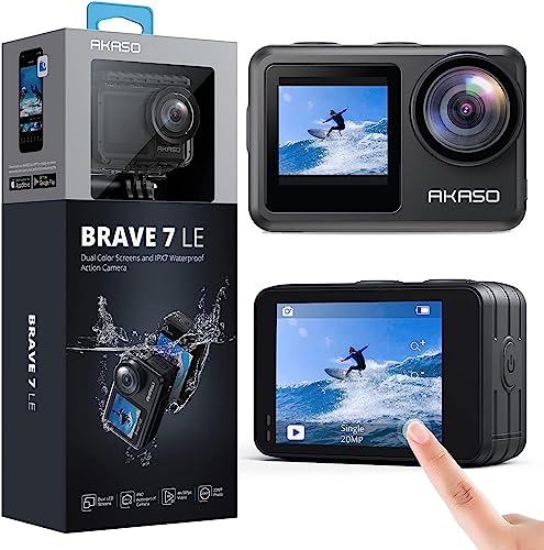 Akaso Brave 7 Le Action Cam 4K 30Fps 20Mp Wifi, Fotocamera Subacquea 40M Con Touch Screen Ipx7, Videocamera Stabilizzatore Eis 2.0 Con Doppio Schermo 